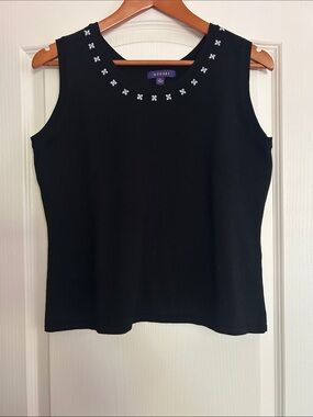 Bogari Black Embellished Scoop Neck Tank Sweater